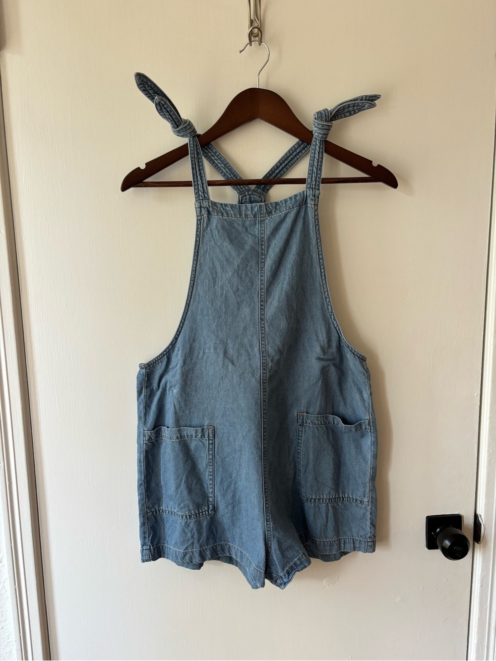 Celebrity Pink Light Blue Denim Tie-Shoulder Romper